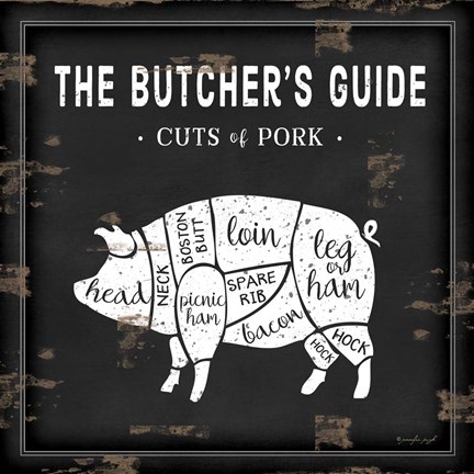 Framed Butcher&#39;s Guide Pig Print