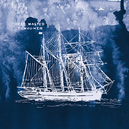 Framed Sailing Ships II Indigo Print