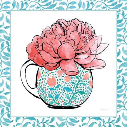 Framed Floral Teacup I Vine Border Print