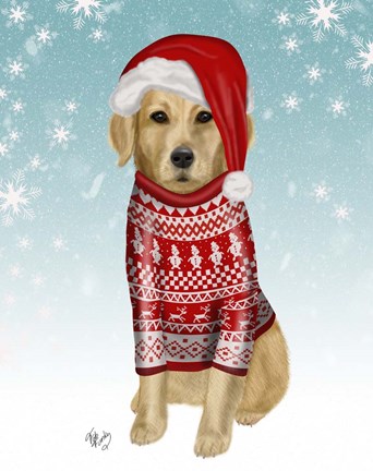 Framed Golden Retriever in Christmas Sweater Print