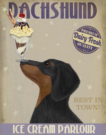 Framed Dachshund, Black and Tan, Ice Cream Print