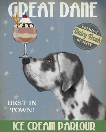 Framed Great Dane, Harlequin, Ice Cream Print