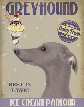 Framed Greyhound, Grey, Ice Cream Print