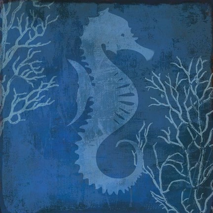 Framed Navy Sea horse Print