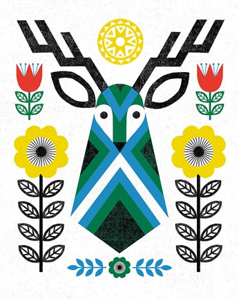 Framed Folk Lodge Deer II Print