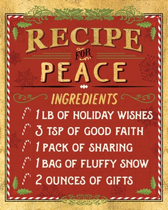 Framed Holiday Recipe II Gold and Red Print