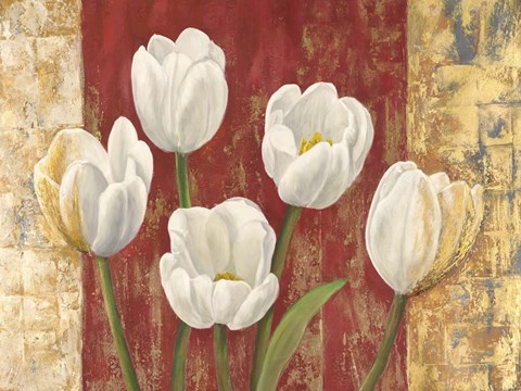 Framed Tulips on Royal Red Print