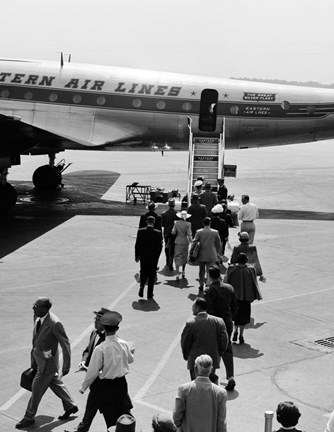 Framed 1950s Airplane Boarding Passengers Print