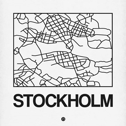 Framed White Map of Stockholm Print