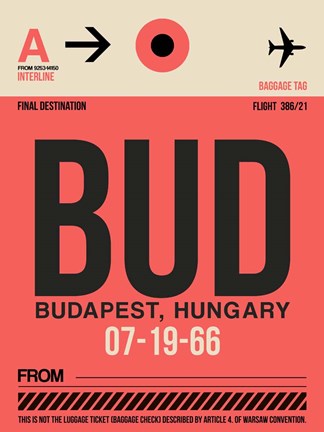 Framed BUD Budapest Luggage Tag I Print