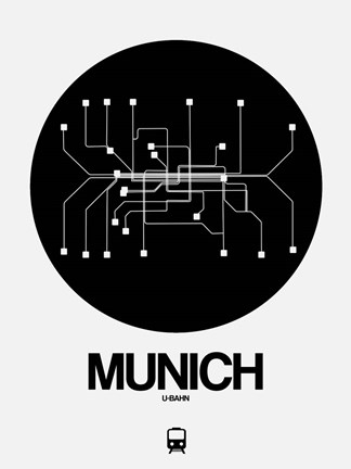 Framed Munich Black Subway Map Print