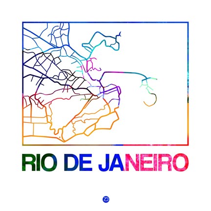 Framed Rio De Janeiro Watercolor Street Map Print