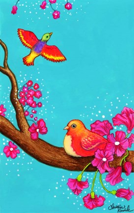 Framed Pink Flower Birds Print