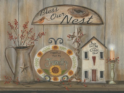 Framed Bless Our Nest Country Shelf Print