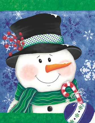 Framed Snowman with a Candy Cane Print