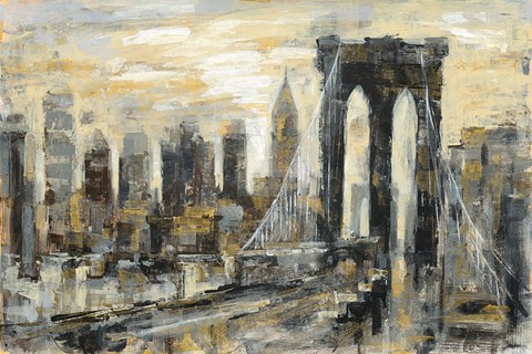 Framed Brooklyn Bridge Gray and Gold Print