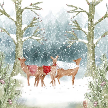 Framed Christmas Deer Group Print