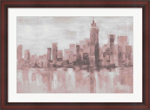 Framed Misty Day in Manhattan Pink Gray Print