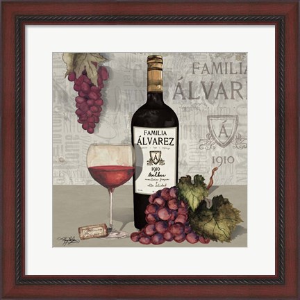 Framed Uncork Wine and Grapes I Print