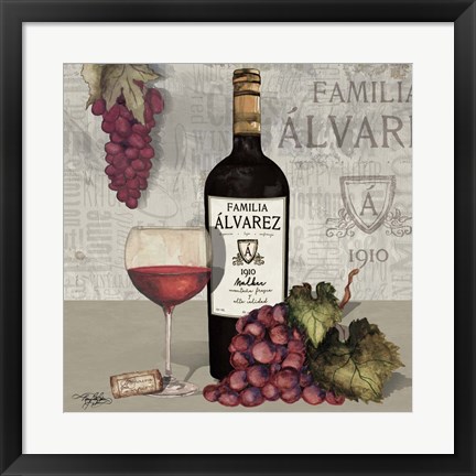 Framed Uncork Wine and Grapes I Print