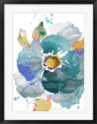 Framed Watercolor Modern Blue Poppy Print