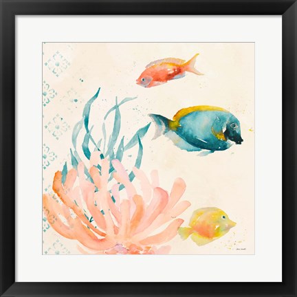 Framed Tropical Teal Coral Medley II Print