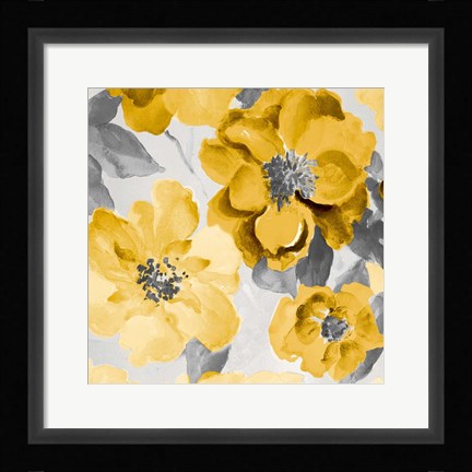 Framed Yellow and Gray Floral Delicate I Print