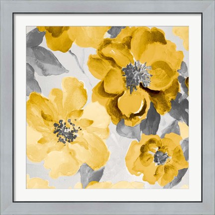 Framed Yellow and Gray Floral Delicate I Print