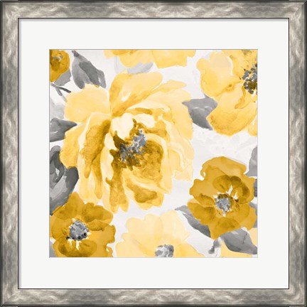 Framed Yellow and Gray Floral Delicate II Print