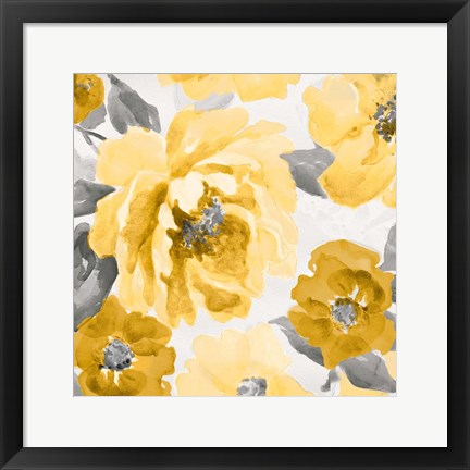 Framed Yellow and Gray Floral Delicate II Print