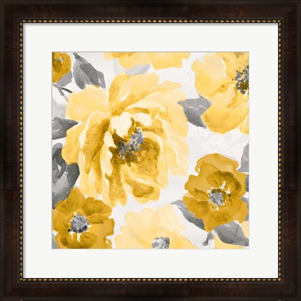 Framed Yellow and Gray Floral Delicate II Print