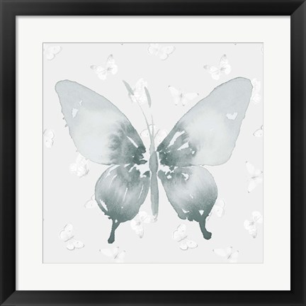 Framed Grey Watercolor Butterflies II Print