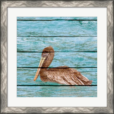 Framed Wood Pelican I Print
