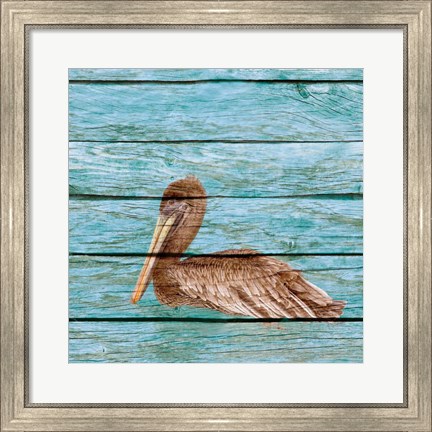 Framed Wood Pelican I Print