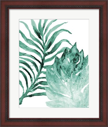 Framed Teal Fern and Leaf I Print