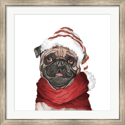 Framed Holiday Pug Print