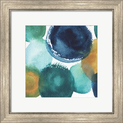 Framed Teal Watermarks Square I Print