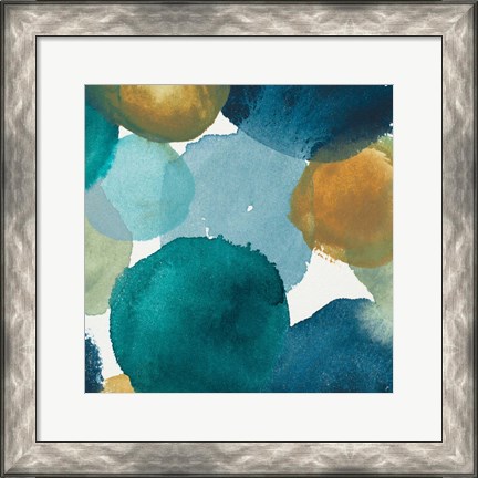 Framed Teal Watermarks Square II Print