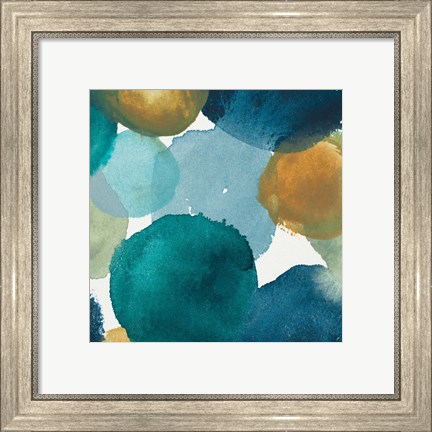 Framed Teal Watermarks Square II Print