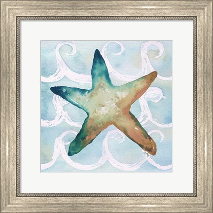 Framed Sea Creatures on Waves I Print