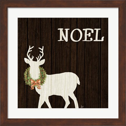 Framed Wooden Deer with Wreath I Print