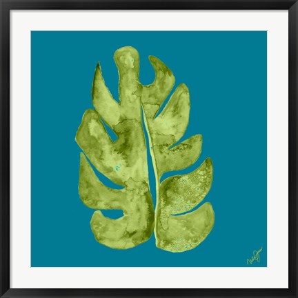 Framed Leaf On Teal II Print