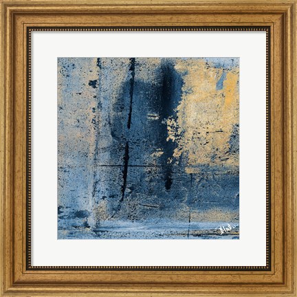 Framed Gold on Blue Square I Print