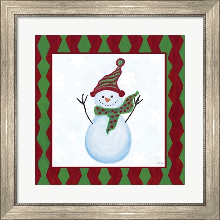 Framed Snowman Zig Zag Square I Print