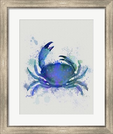 Framed Crab 1 Blue Rainbow Splash Print