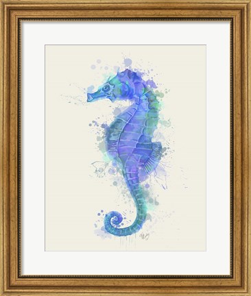 Framed Seahorse Rainbow Splash Blue Print