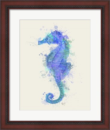 Framed Seahorse Rainbow Splash Blue Print