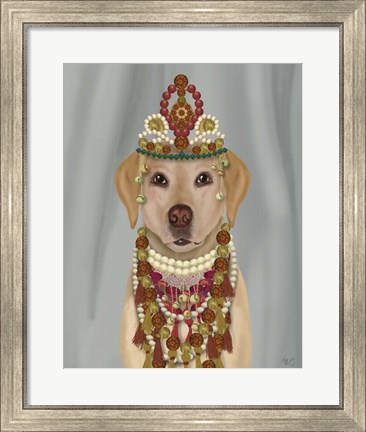 Framed Yellow Labrador and Tiara, Portrait Print