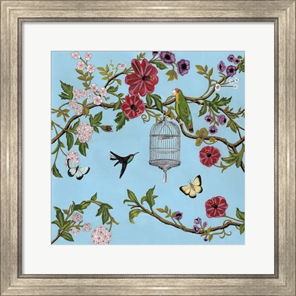 Framed Bird Song Chinoiserie I Print