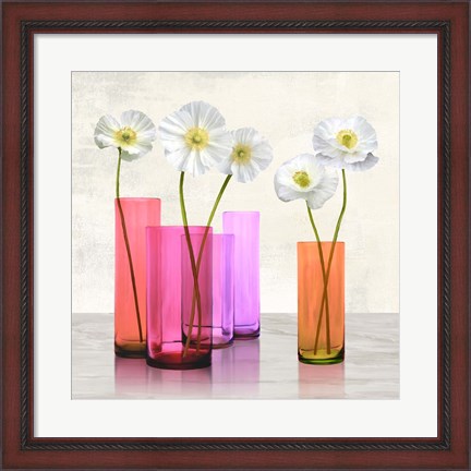 Framed Poppies in crystal vases (Purple I) Print